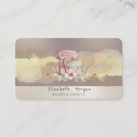 Carte De Visite Mixeur de gâteau à fleurs à l'aquarelle moderne (Devant)