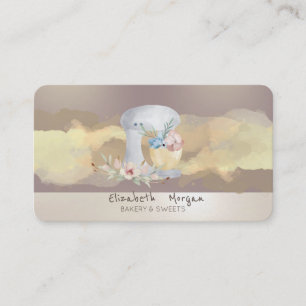 Carte De Visite Mixeur de gâteau à fleurs à l'aquarelle moderne