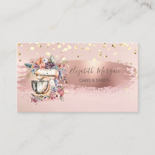 Carte De Visite Mixeur Floral, Confetti Or, Brosse (Devant)