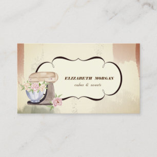 Carte De Visite Mixeur Rétro Fleuriste Patisserie Boulangerie Aqua