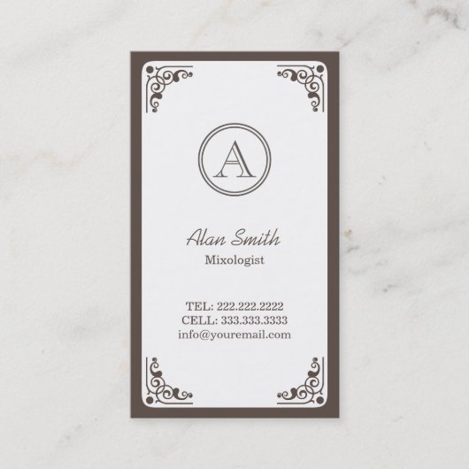 Carte De Visite Mixologue frontalier Art déco classique (Devant)