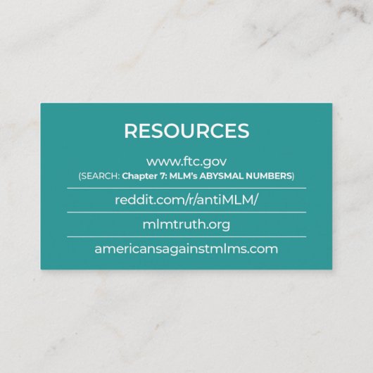 Carte De Visite MLMs sont des plans de pyramide - (Dos)