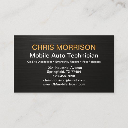 Carte De Visite Mobile Auto Service & Car Repair Mechanic (Dos)