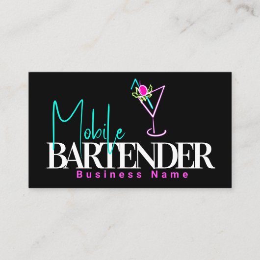 Carte De Visite Mobile Bartender Club Bar Neon Boissons B (Devant)