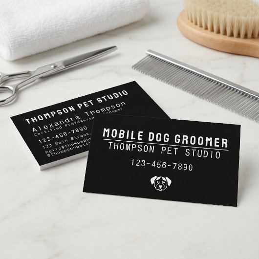 Carte De Visite Mobile Dog Groomer Modern Bold Professional