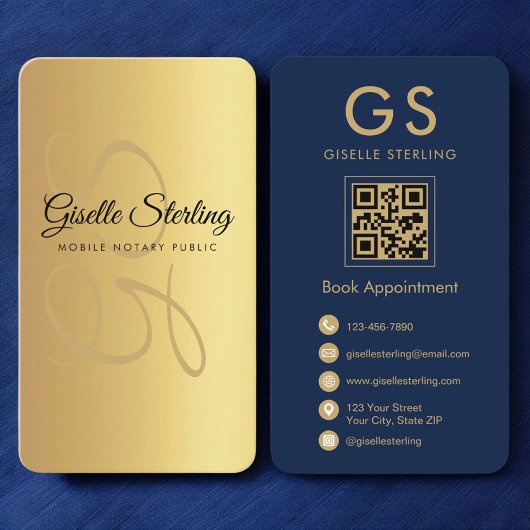Carte De Visite Mobile Notaire Public Gold Marine Bleu QR Code