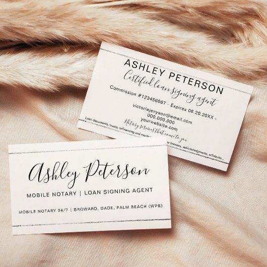 Carte De Visite Mobile Notaire public typographie argent bande