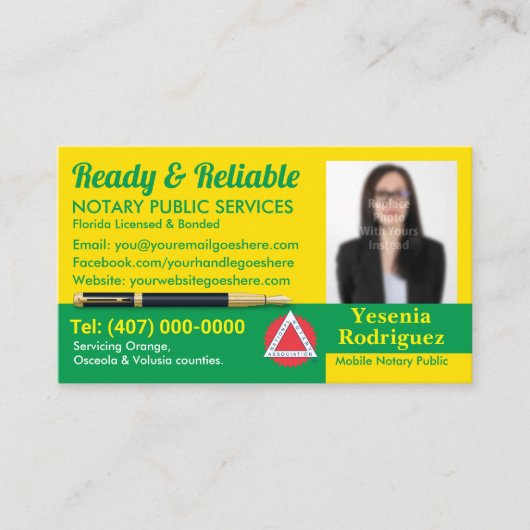 Carte De Visite Mobile Notary Public Customizable Photo Business C (Devant)