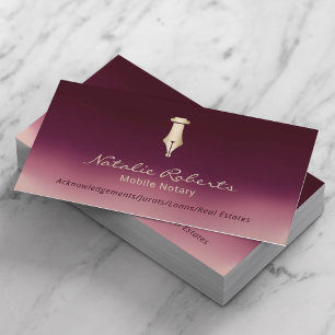 Carte De Visite Mobile Notary Public Gold Signer Pen Burgundy Red