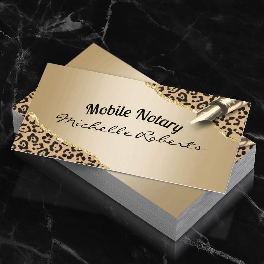 Carte De Visite Mobile Notary Signing Agent Modern Gold Leopard