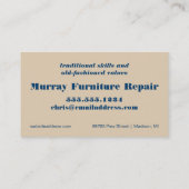 Carte De Visite Mobilier et Upholstery Rénovation et Réparation (Dos)