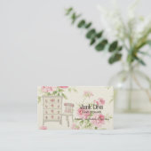 Carte De Visite Mobilier Peint Fleur Chaise Dresser Roses Rose (Debout devant)