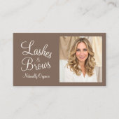Carte De Visite Mocha Brown Cream Script Photo Lashes and Brows (Devant)