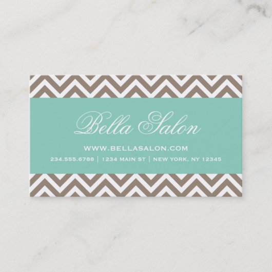 Carte De Visite Mocha Brown et Aqua Modern Chevron Stripes (Devant)