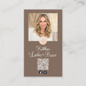 Carte De Visite Mocha Brown Logo QR Code Photo Lashes and Brows (Devant)