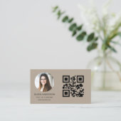 Carte De Visite Mocha Brown Photo with QR Code Social Media (Debout devant)