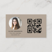 Carte De Visite Mocha Brown Photo with QR Code Social Media (Devant)