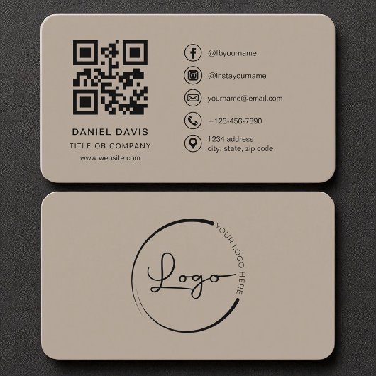 Carte De Visite Mocha Brown Professional Company Logo Code QR