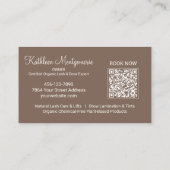 Carte De Visite Mocha Brown Script Photo QR Code Lashes and Brows (Dos)