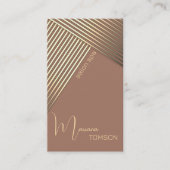 Carte De Visite Mocha Mousse Chic élégantes rayures dorées Code Qr (Devant)
