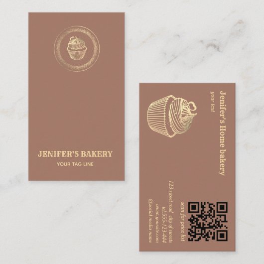 Carte De Visite Mocha mousse or cupcake boulangerie code QR (Devant / Derrière)