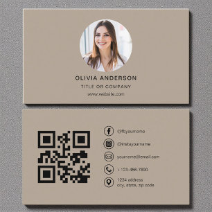 Carte De Visite Mocha Photo Brown avec QR Code Médias sociaux