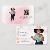 Carte De Visite Mode Afro Fitness Instructor Girl QR Code (Devant / Derrière)