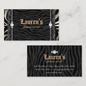 Carte De Visite Mode Bijoux dentelle Zebra Leopard Or moderne (Devant / Derrière)