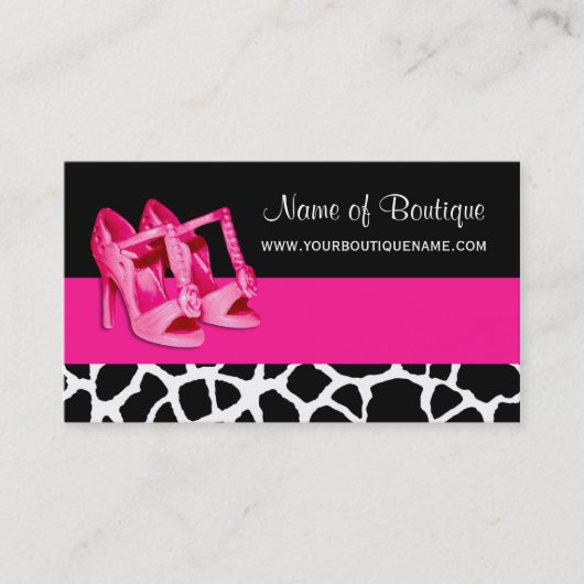 Carte De Visite Mode Boutique Giraffe Imprimer Girly rose Pompes (Devant)