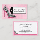 Carte De Visite Mode Boutique rose et noir Zebra Stiletto (Devant / Derrière)