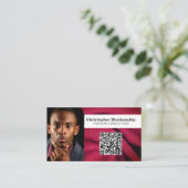 Carte De Visite Mode Burgundy Fabric personnalisé Photo QR Code (Debout devant)