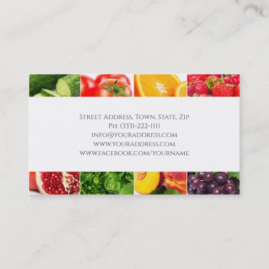 Carte De Visite Mode de vie sain Nutrition Aliments frais Expert e (Dos)