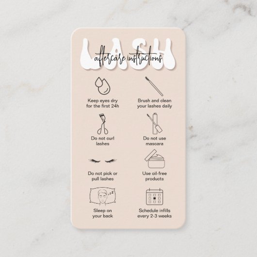 Carte De Visite Mode d'emploi Beige Lash Instructions Retro (Devant)