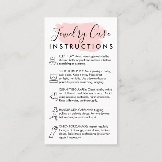 Carte De Visite Mode d'emploi rose moderne 5 Bijoux (Dos)