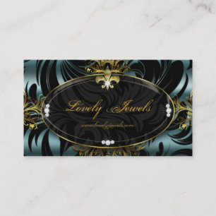 Carte De Visite Mode élégante Fleur de lis Gold Teal de bijoux