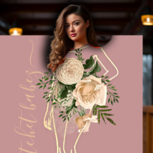 Carte De Visite Mode Floral Rose Logo QR Stylist Body