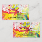 Carte De Visite Modèle Abstrait bleu jaune rose moderne (Devant / Derrière)