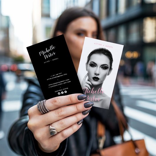 Carte De Visite Modèle acteur photo moderne noir et blanc