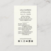 Carte De Visite Modèle Actor Entertainment Photo professionnelle (Dos)