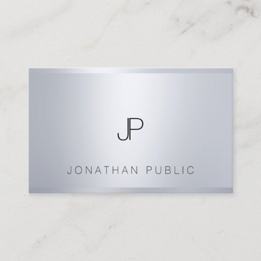 Carte De Visite Modèle Argent Élégant Monogramme Cool professionne (Devant)