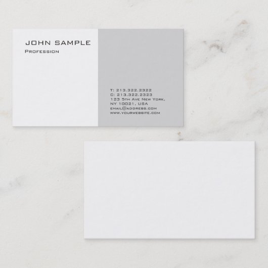 Carte De Visite Modèle blanc gris élégant et moderne (Devant / Derrière)