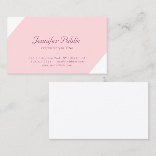 Carte De Visite Modèle blanc rose clair simple moderne (Devant / Derrière)