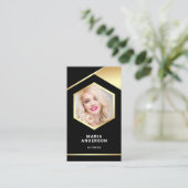 Carte De Visite Modèle d'actrice en feuille d'or noire Code QR Pho (Debout devant)