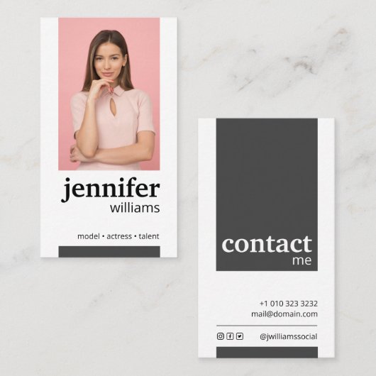 Carte de visite modèle d'actrice moderne (Devant / Derrière)