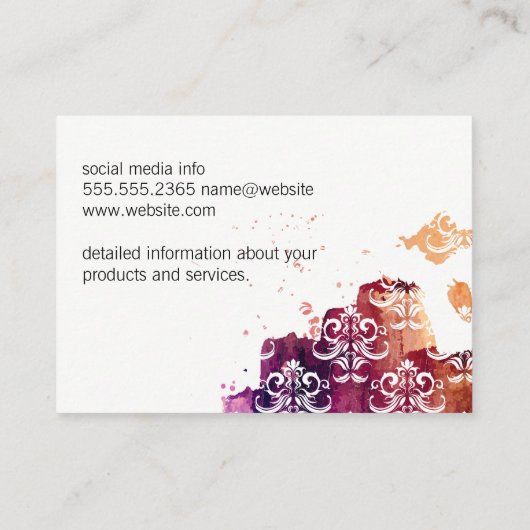 Carte De Visite Modèle Damask élégant expressif (Dos)