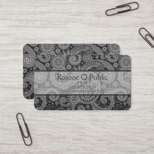 Carte De Visite Modèle DAMASK floral noir et gris