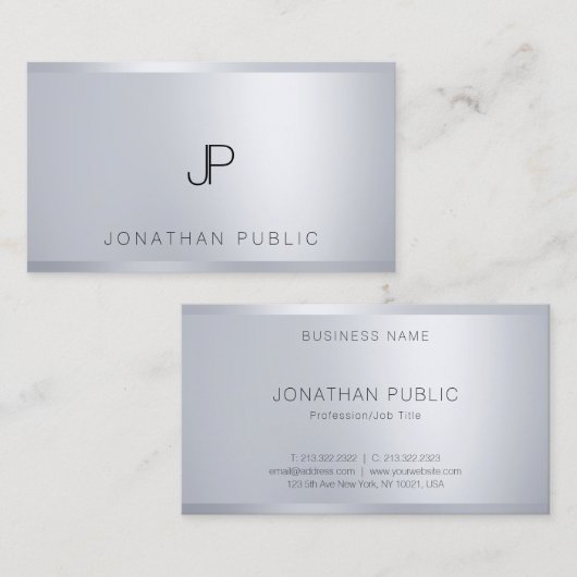 Carte De Visite Modèle d'argent créatif Élégant Monogramme moderne (Devant / Derrière)
