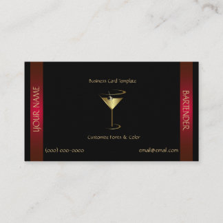 Carte De Visite Modèle de barman métallisé rouge or élégant