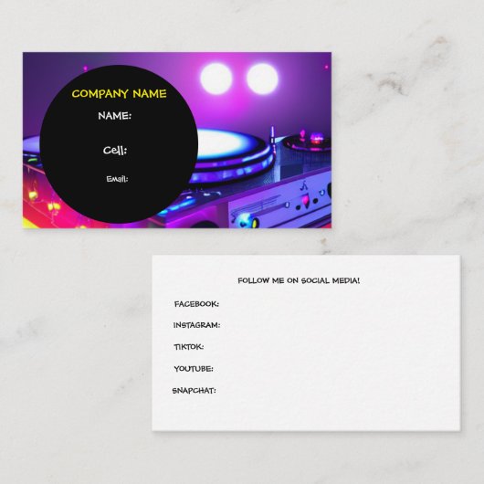 CARTE DE VISITE MODÈLE DE BASE POUR DJ W LINKS (Devant / Derrière)