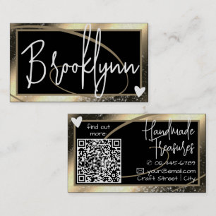 Carte De Visite Modèle de code QR Cadre doré élégant Cœur